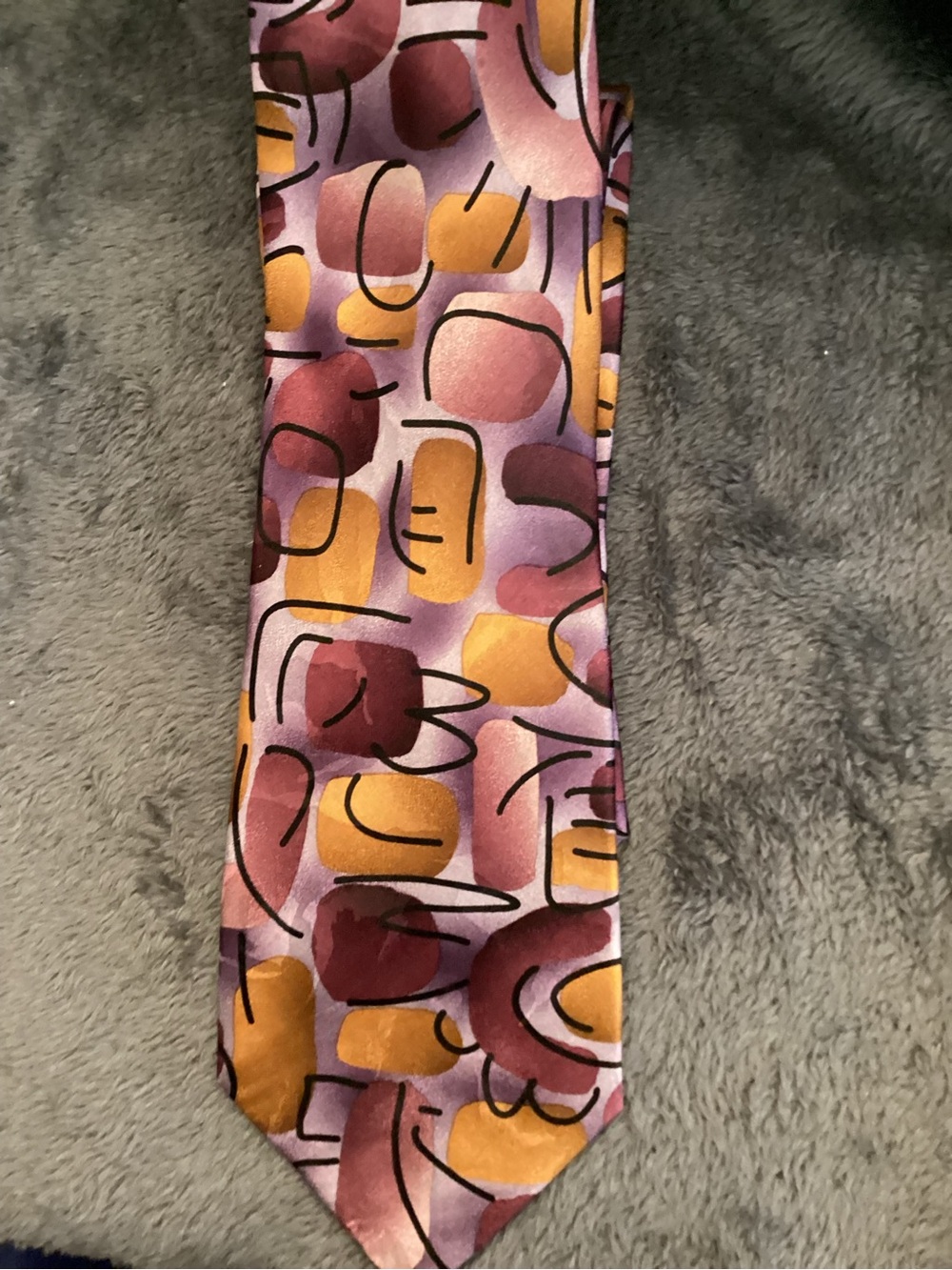 J. Garcia Men’s Silk Tie with Abstract Print Tie in Purple, Yellow, Pink